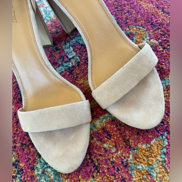 J. Crew | Women’s tan suede open toe Rafia chunky heels, ankle strap/buckle sz11 - Picture 3 of 12